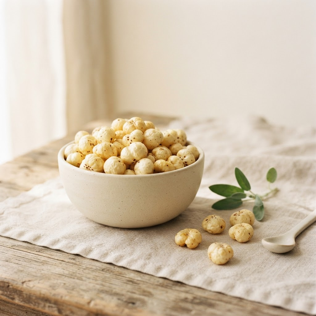 A bowl of lightly roasted makhana